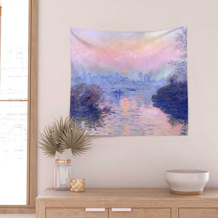 Claude Monet "Sunset on the Seine at Lavacourt. Winter Effect" Wall Tapestry Gallery Image 2