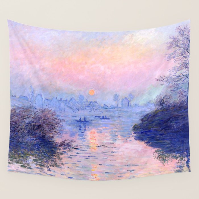 Claude Monet "Sunset on the Seine at Lavacourt. Winter Effect" Wall Tapestry Gallery Image 1