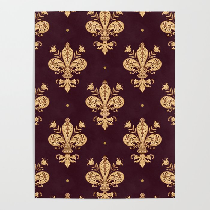 Fleur De Lis In Royal Burgundy and Gold Poster Gallery Image 4
