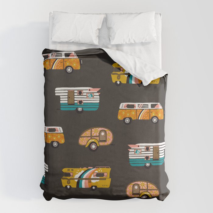 Retro Road Trip - Charcoal Duvet Cover Gallery Image 1