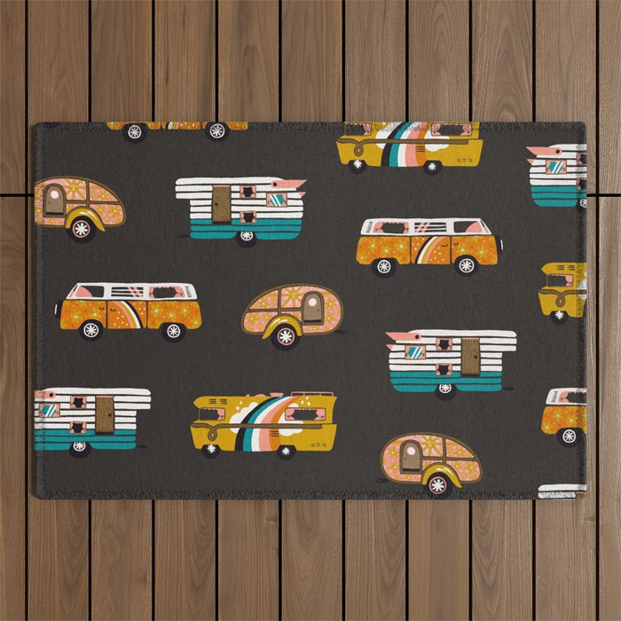 Retro Road Trip - Charcoal Outdoor Rug Gallery Image 1