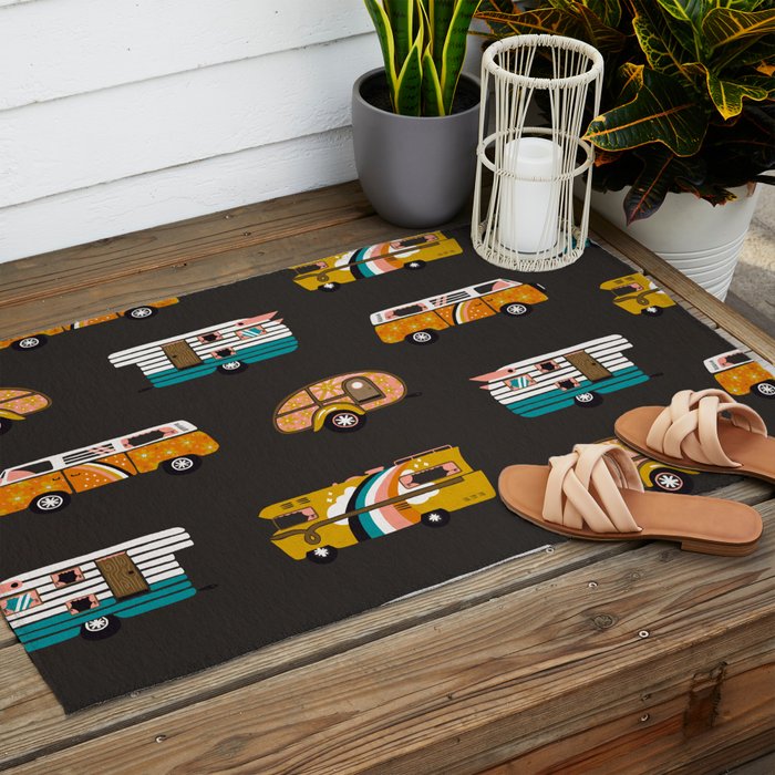 Retro Road Trip - Charcoal Outdoor Rug Gallery Image 2
