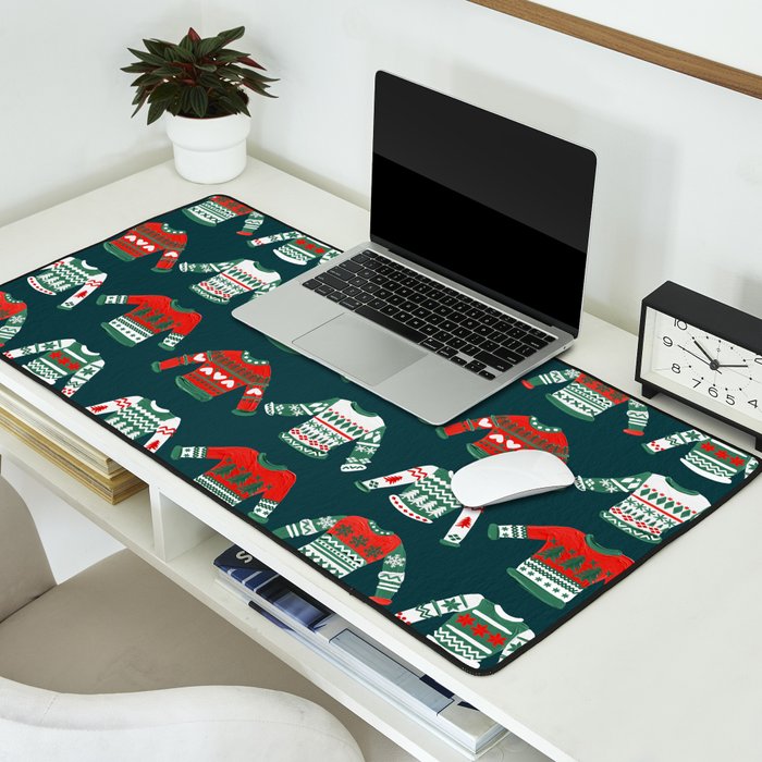Christmas Sweaters - Teal & Red Palette Desk Mat Gallery Image 2