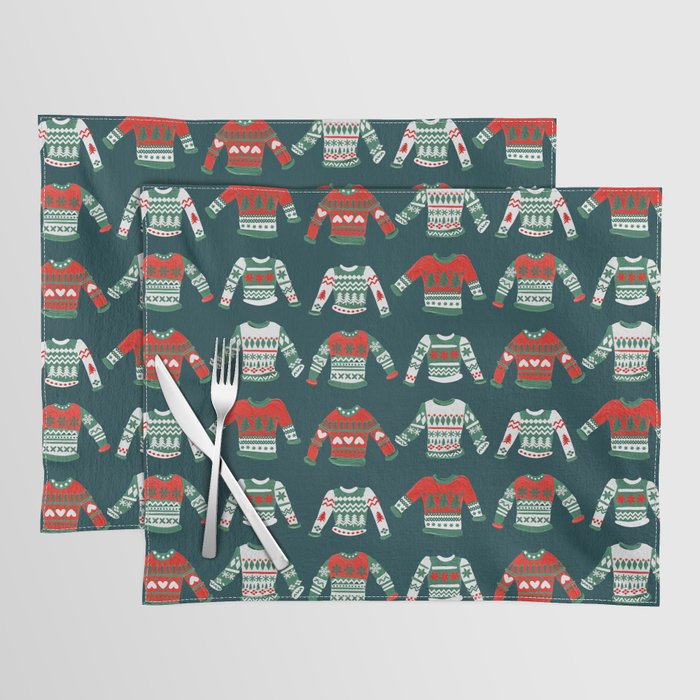 Christmas Sweaters - Teal & Red Palette Placemat Gallery Image 1