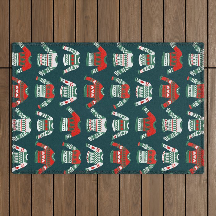 Christmas Sweaters - Teal & Red Palette Outdoor Rug Gallery Image 1