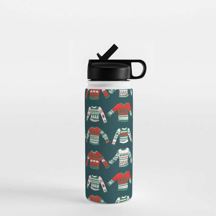 Christmas Sweaters - Teal & Red Palette Water Bottle Gallery Image 1