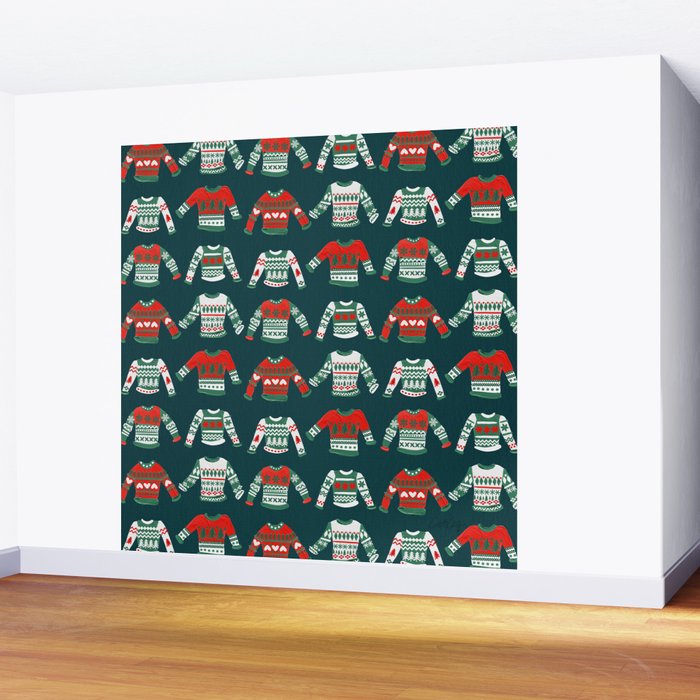 Christmas Sweaters - Teal & Red Palette Wall Mural Gallery Image 2