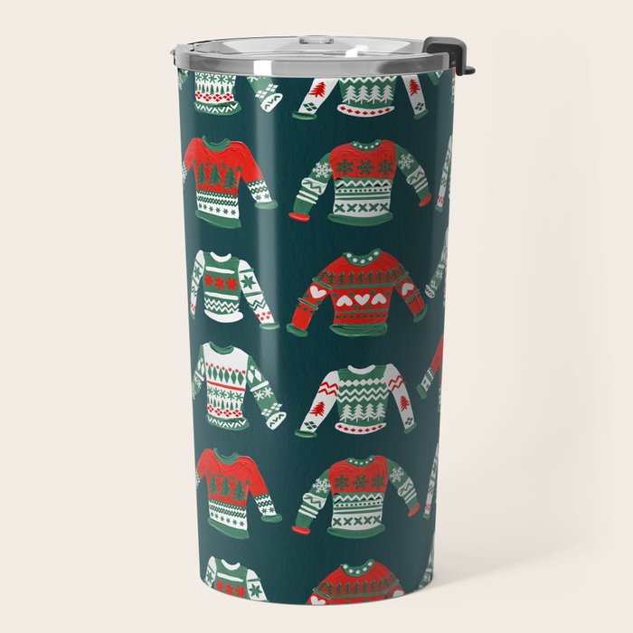 Christmas Sweaters - Teal & Red Palette Travel Mug Gallery Image 2