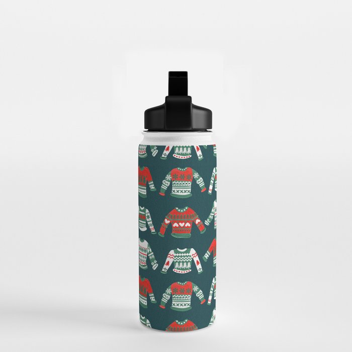 Christmas Sweaters - Teal & Red Palette Water Bottle Gallery Image 2