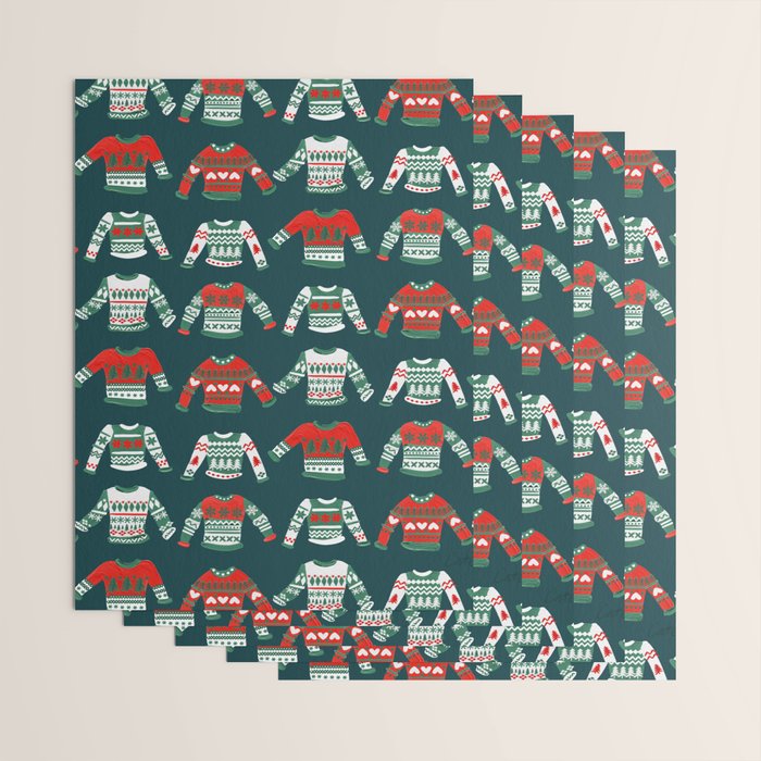 Christmas Sweaters - Teal & Red Palette Wrapping Paper Gallery Image 3