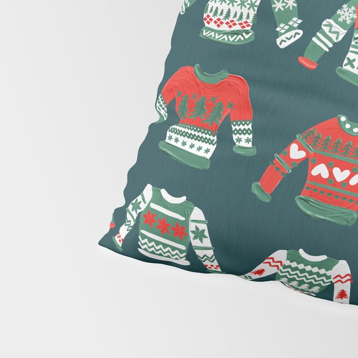 Christmas Sweaters - Teal & Red Palette Pillow Sham Gallery Image 4