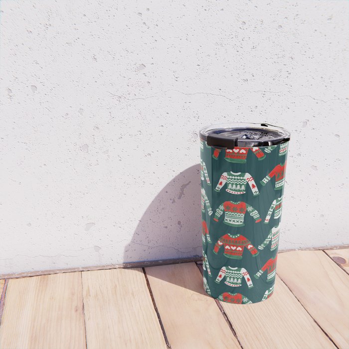Christmas Sweaters - Teal & Red Palette Travel Mug Gallery Image 4