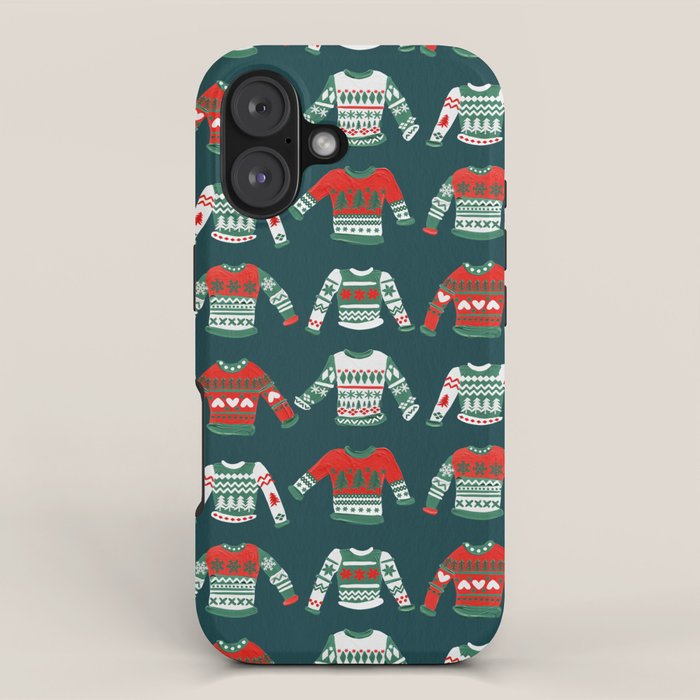 Christmas Sweaters - Teal & Red Palette iPhone Case Gallery Image 1