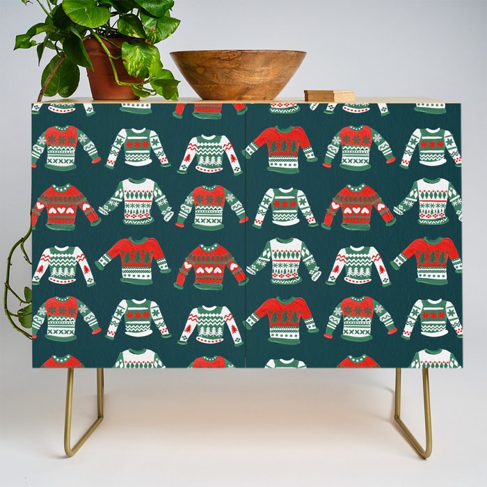 Christmas Sweaters - Teal & Red Palette Credenza Gallery Image 1