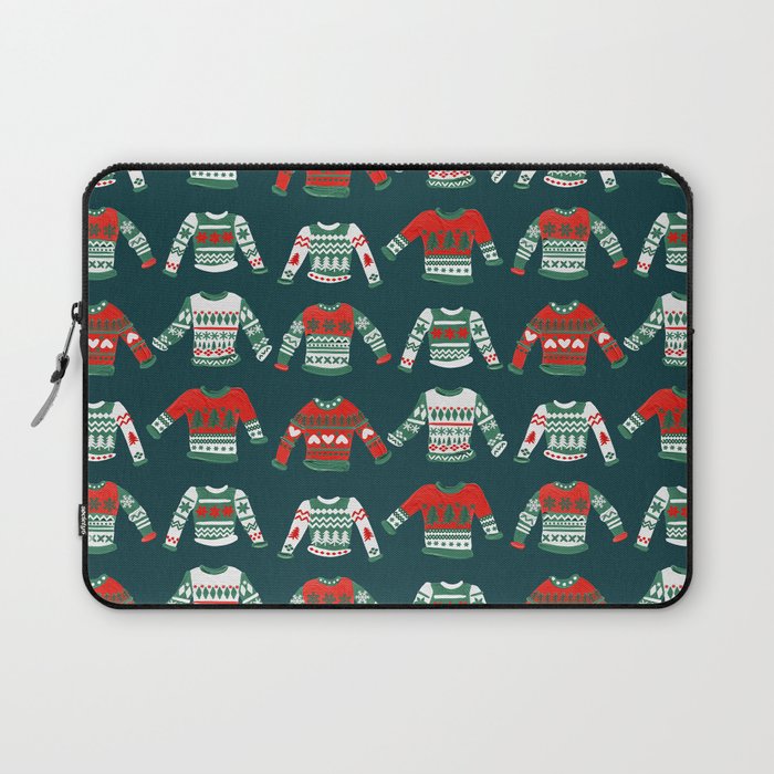 Christmas Sweaters - Teal & Red Palette Laptop Sleeve Gallery Image 1