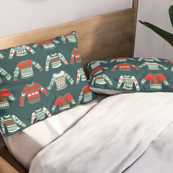 Christmas Sweaters - Teal & Red Palette Pillow Sham Gallery Image 2