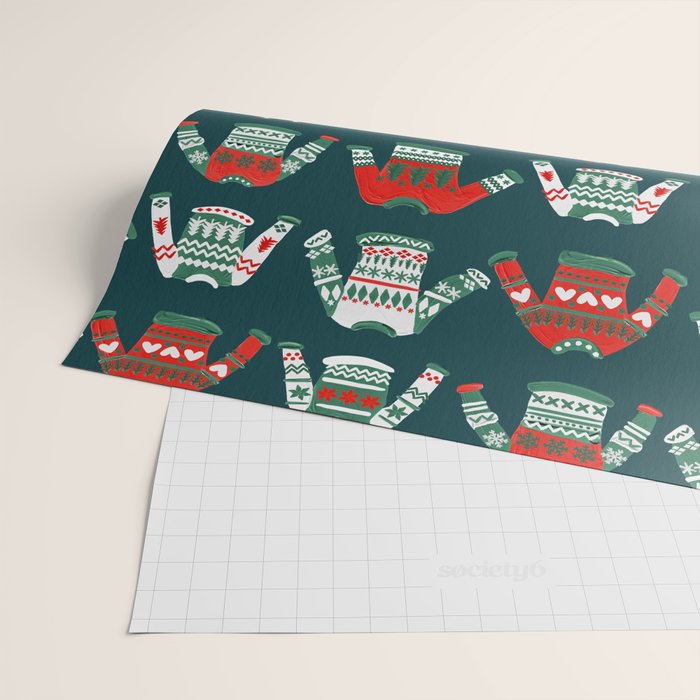 Christmas Sweaters - Teal & Red Palette Wrapping Paper Gallery Image 2
