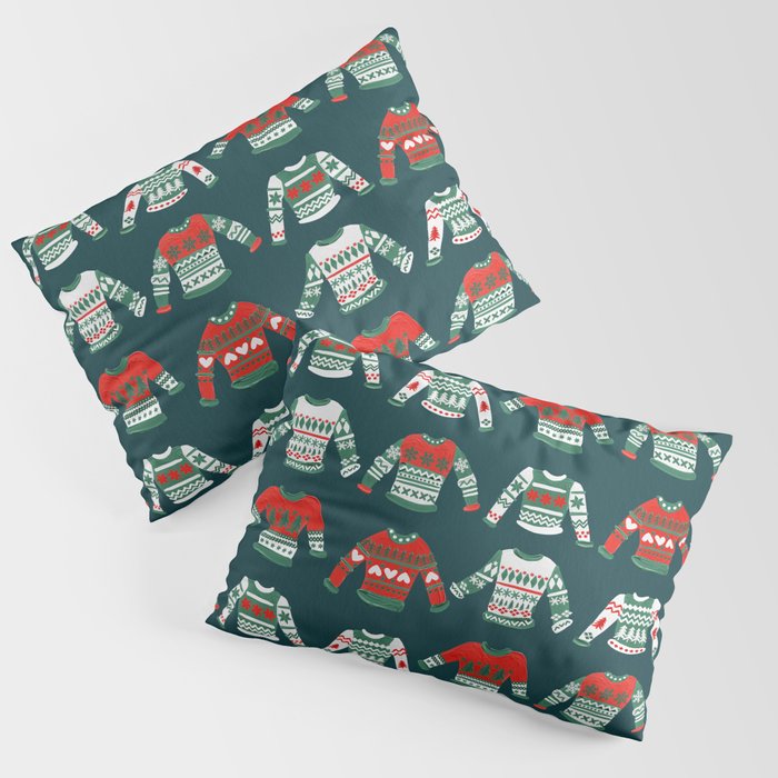 Christmas Sweaters - Teal & Red Palette Pillow Sham Gallery Image 1