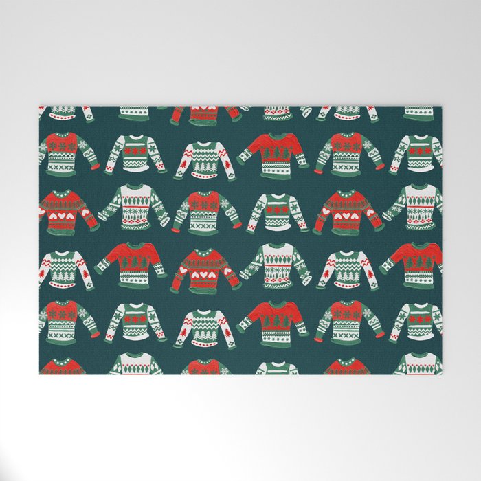 Christmas Sweaters - Teal & Red Palette Welcome Mat Gallery Image 1