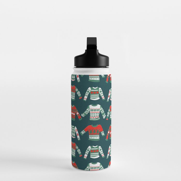Christmas Sweaters - Teal & Red Palette Water Bottle Gallery Image 3