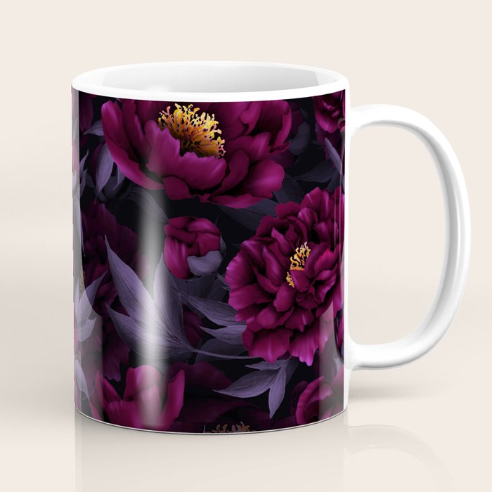 Vintage Dark Night Peonies  Coffee Mug Gallery Image 1