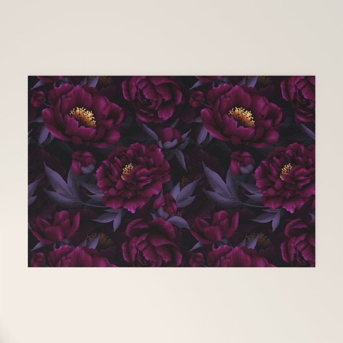 Vintage Dark Night Peonies  Welcome Mat Gallery Image 1