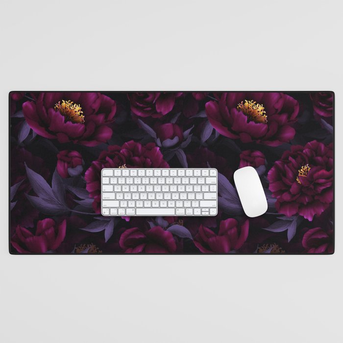 Vintage Dark Night Peonies  Desk Mat Gallery Image 1
