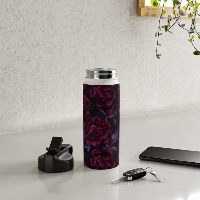 Vintage Dark Night Peonies  Water Bottle Gallery Image 4