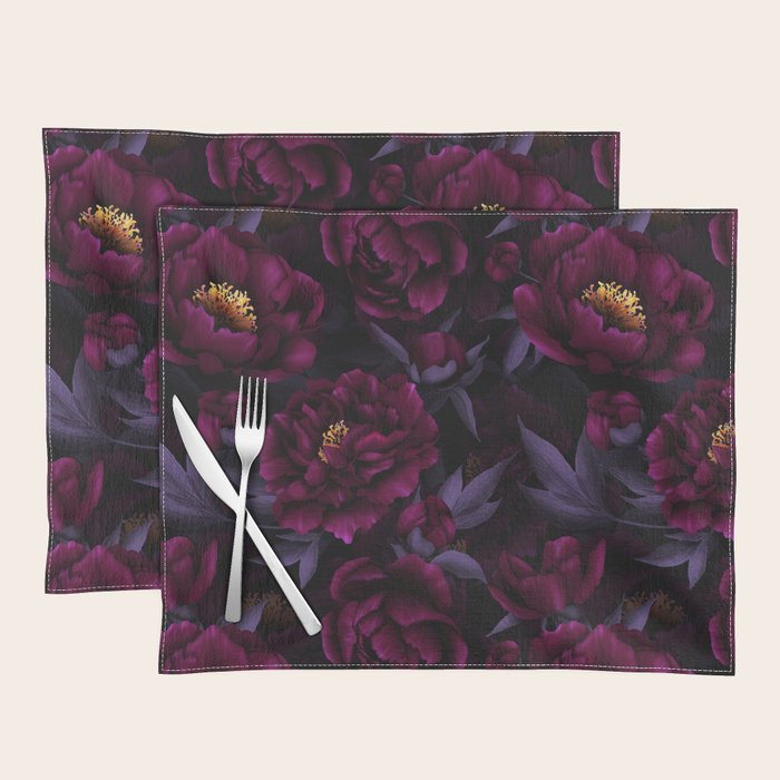 Vintage Dark Night Peonies  Placemat Gallery Image 1