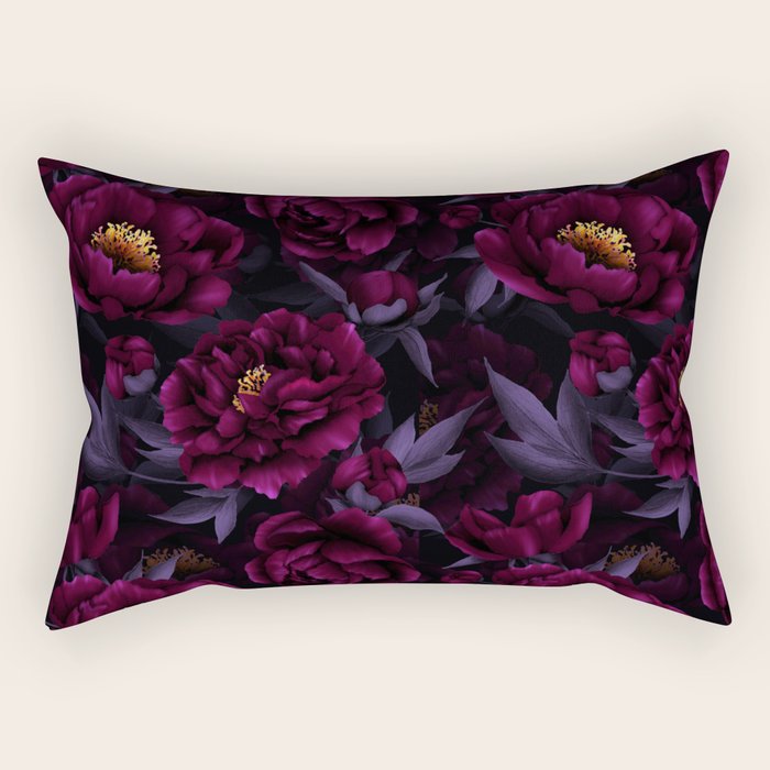 Vintage Dark Night Peonies  Rectangular Pillow Gallery Image 1