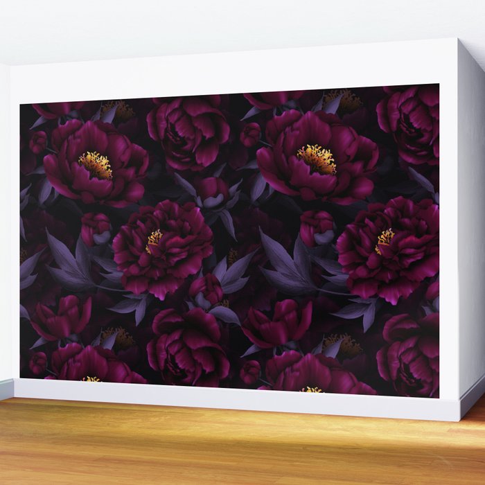 Vintage Dark Night Peonies  Wall Mural Gallery Image 2
