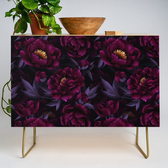 Vintage Dark Night Peonies  Credenza Gallery Image 1
