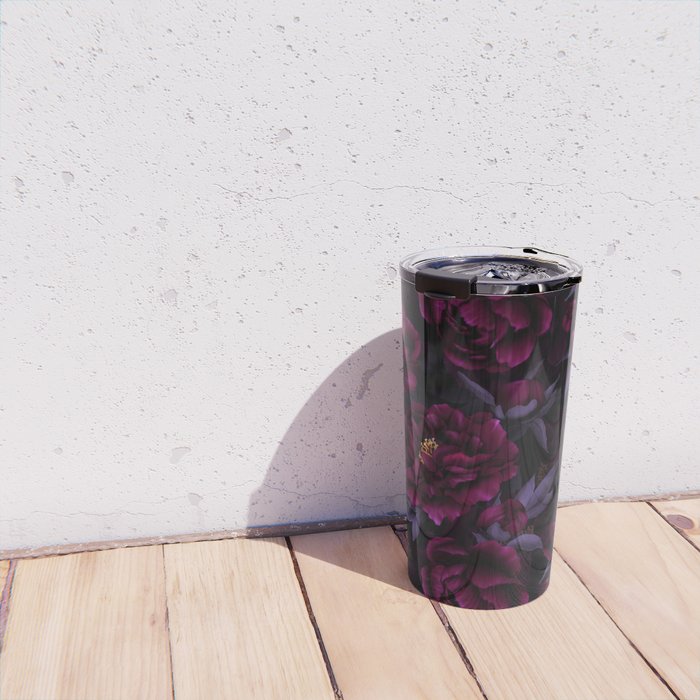 Vintage Dark Night Peonies  Travel Mug Gallery Image 4