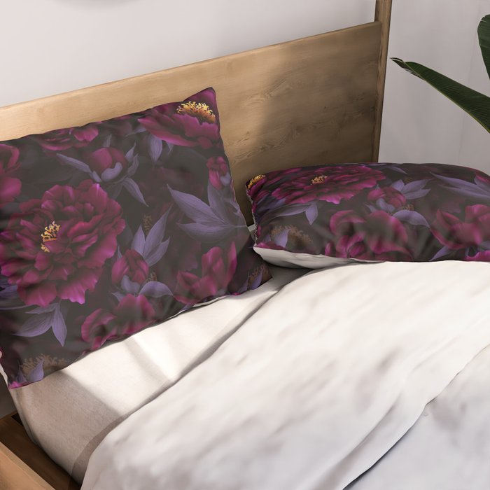 Vintage Dark Night Peonies  Pillow Sham Gallery Image 2