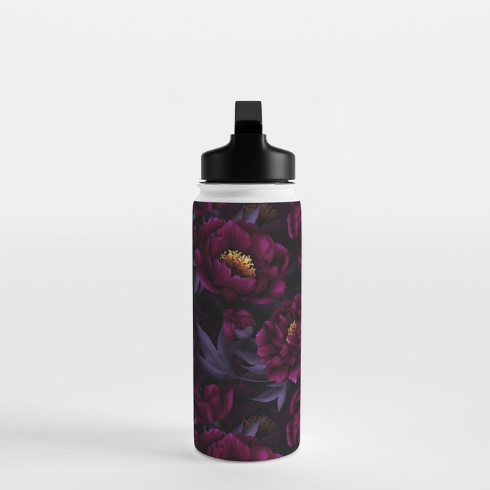 Vintage Dark Night Peonies  Water Bottle Gallery Image 3