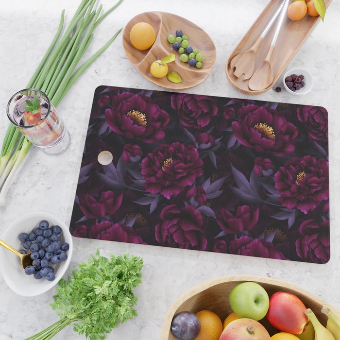 Vintage Dark Night Peonies  Cutting Board Gallery Image 2