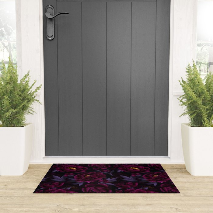 Vintage Dark Night Peonies  Welcome Mat Gallery Image 3