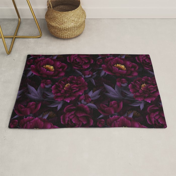 Vintage Dark Night Peonies  Rug Gallery Image 1