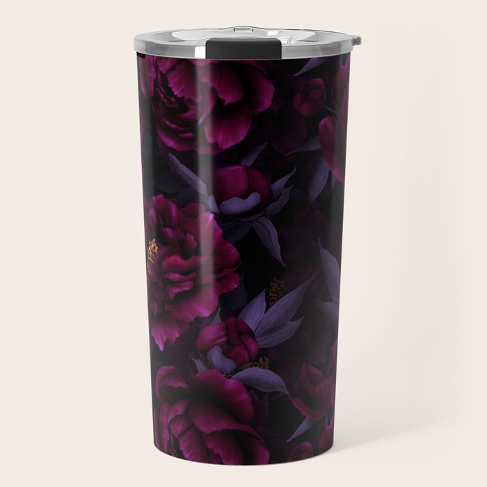 Vintage Dark Night Peonies  Travel Mug Gallery Image 1