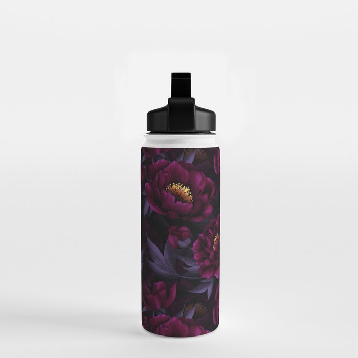 Vintage Dark Night Peonies  Water Bottle Gallery Image 2