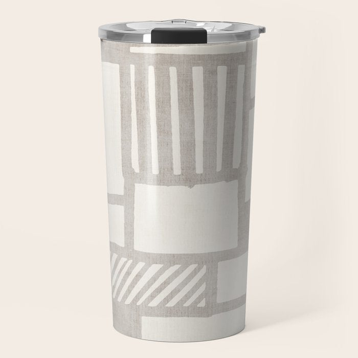 Hand Drawn Lines Minimalist Geometric Monochrome Beige Decor Artwork Travel Mug Gallery Image 1