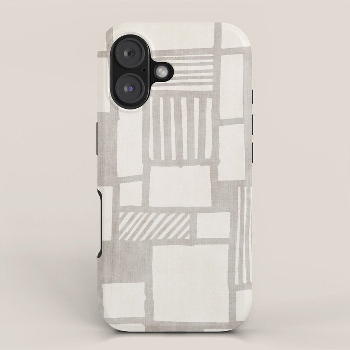 Hand Drawn Lines Minimalist Geometric Monochrome Beige Decor Artwork iPhone Case Gallery Image 1