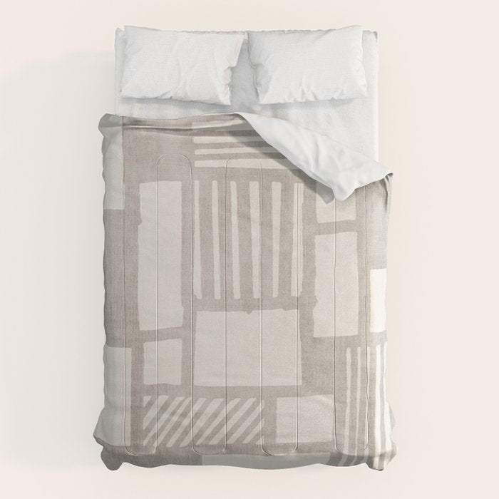Hand Drawn Lines Minimalist Geometric Monochrome Beige Decor Artwork Comforter Gallery Image 6