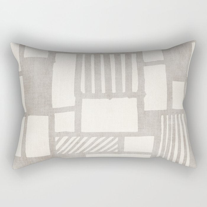 Hand Drawn Lines Minimalist Geometric Monochrome Beige Decor Artwork Rectangular Pillow Gallery Image 2
