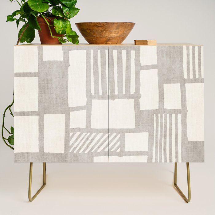 Hand Drawn Lines Minimalist Geometric Monochrome Beige Decor Artwork Credenza Gallery Image 1