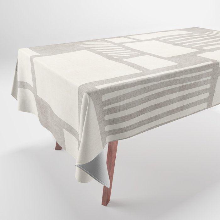Hand Drawn Lines Minimalist Geometric Monochrome Beige Decor Artwork Tablecloth Gallery Image 1