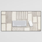 Hand Drawn Lines Minimalist Geometric Monochrome Beige Decor Artwork Desk Mat Gallery Image 1