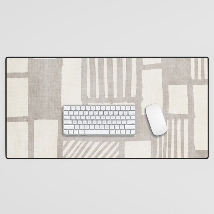 Hand Drawn Lines Minimalist Geometric Monochrome Beige Decor Artwork Desk Mat Gallery Image 1