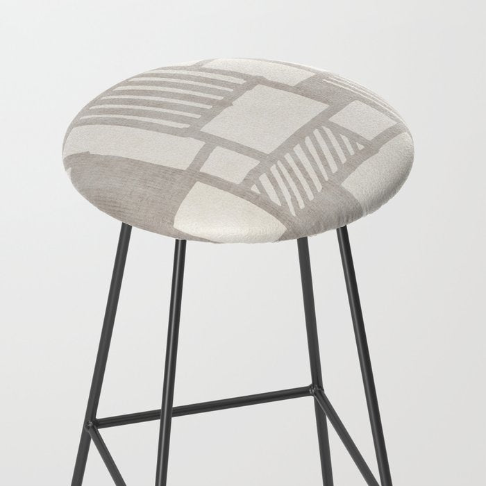 Hand Drawn Lines Minimalist Geometric Monochrome Beige Decor Artwork Stool Gallery Image 2