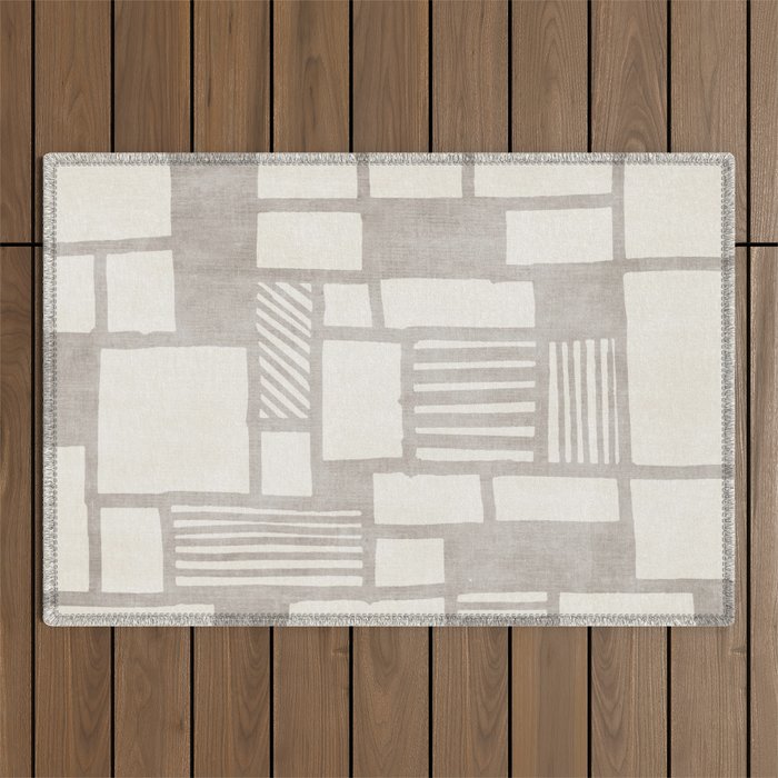 Hand Drawn Lines Minimalist Geometric Monochrome Beige Decor Artwork Outdoor Rug Gallery Image 1